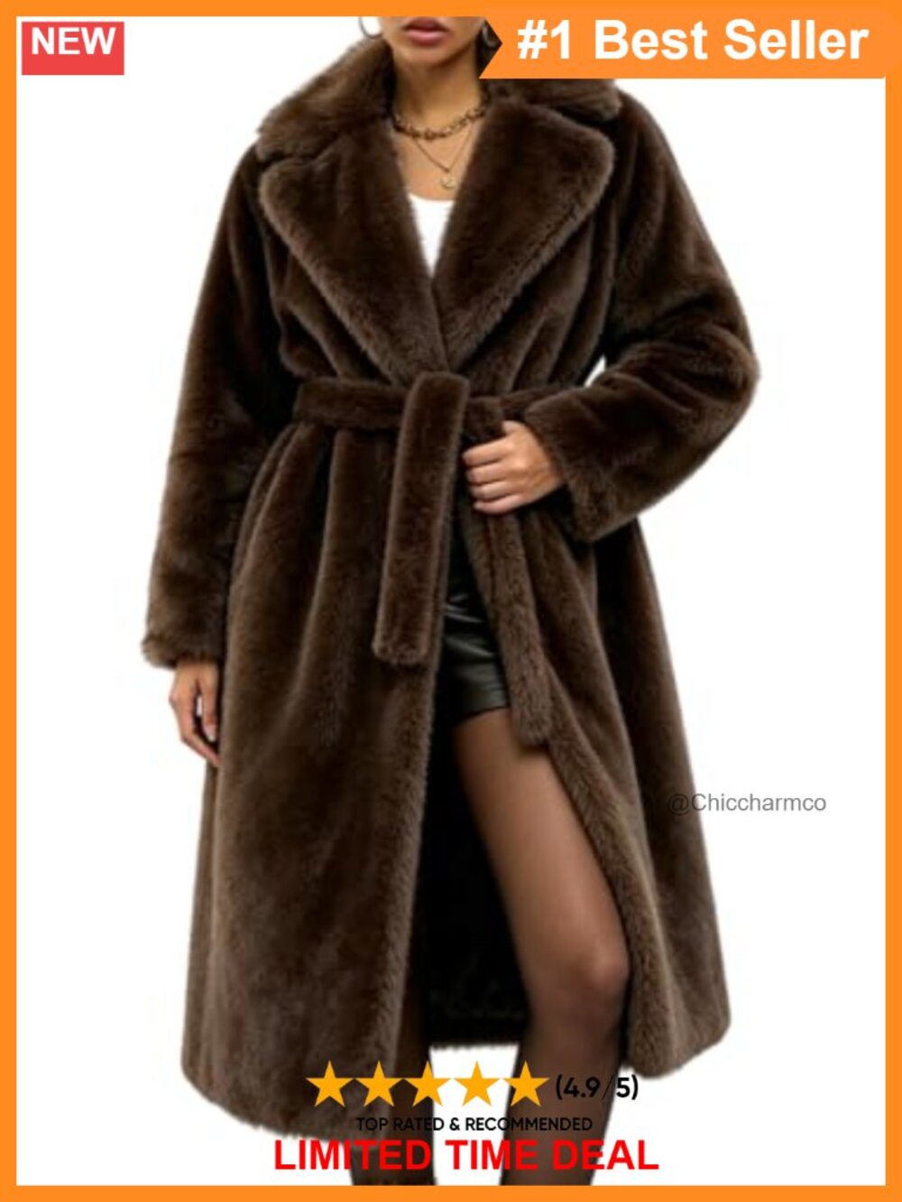 Womens Long Faux Fur Coat Winter Warm Lapel Fluffy Jacket Belted